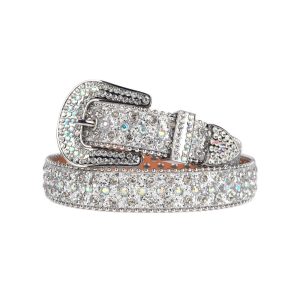 White DNA Belt with Colorful Rhinestone (1)