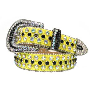 Yellow DNA Belt with Colorful Rhinestones (1)