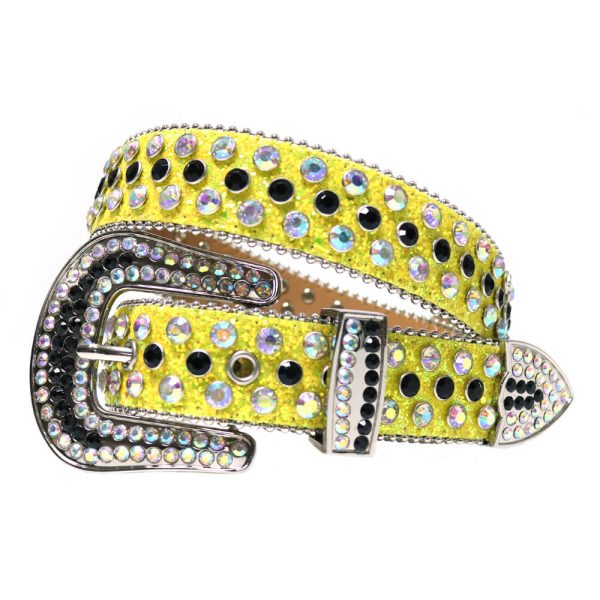 Yellow DNA Belt with Colorful Rhinestones (3)