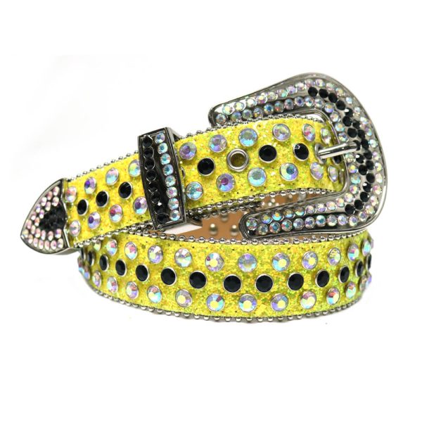 Yellow DNA Belt with Colorful Rhinestones (4)